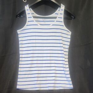 Lane Bryant White and Blue Fitted Tank Top